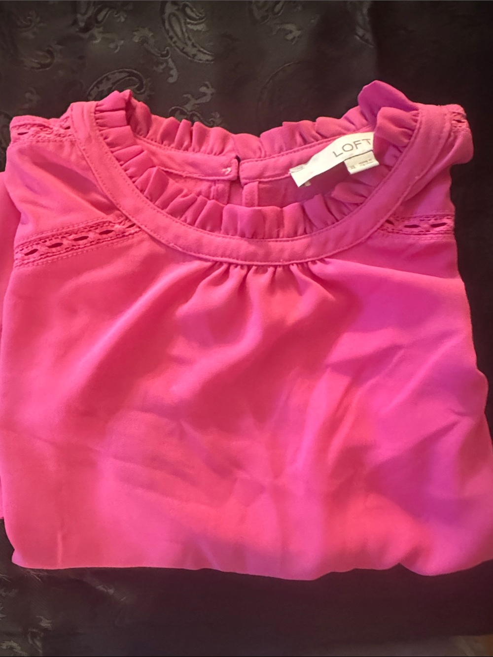 LOFT Hot Pink Ruffle Neck Sleeveless Shell - Picture 5 of 5